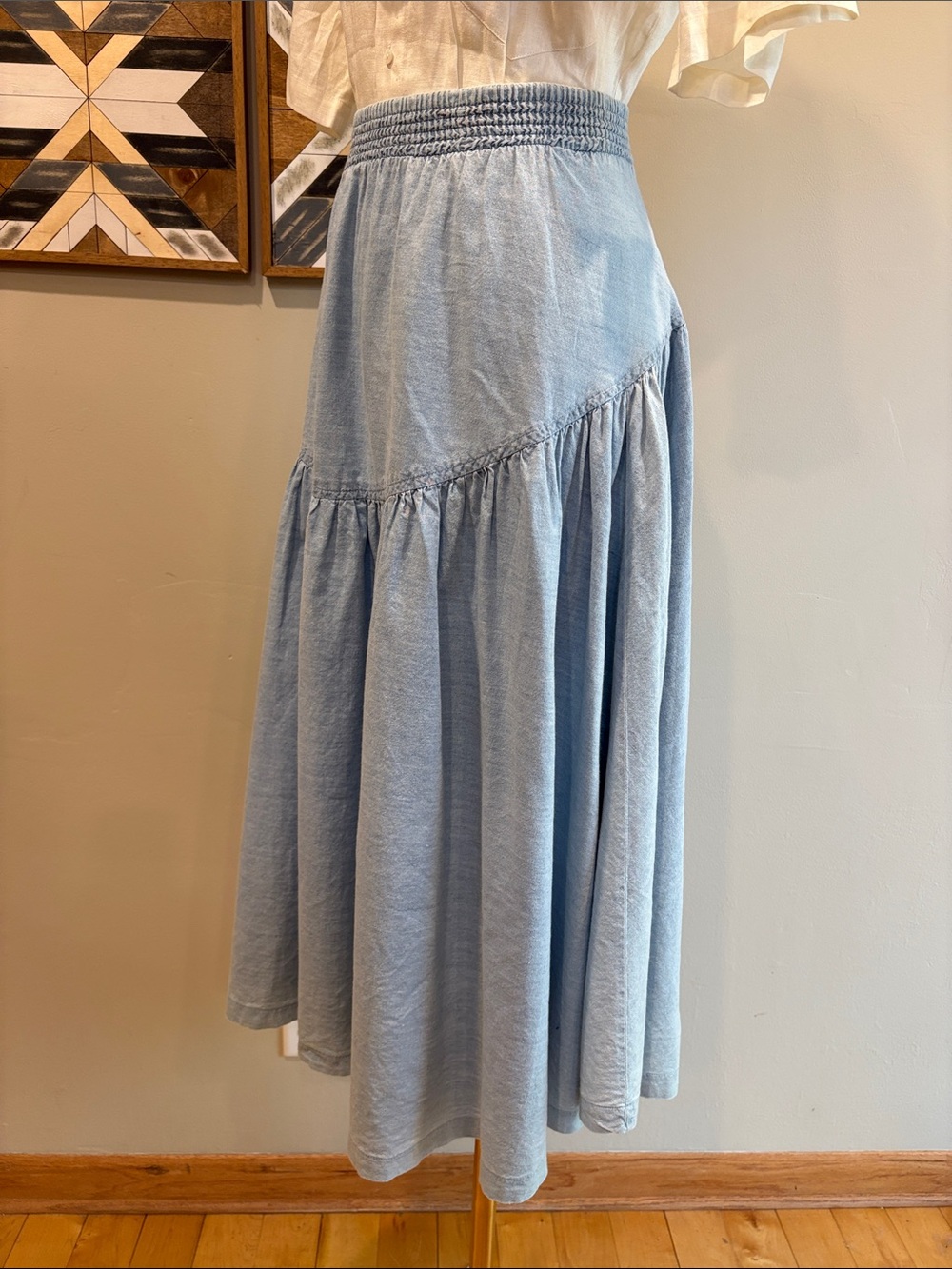 Vintage Indygo Light Blue Tiered Cotton Denim Prairie Skirt size Medium *As-Is* - Picture 5 of 13